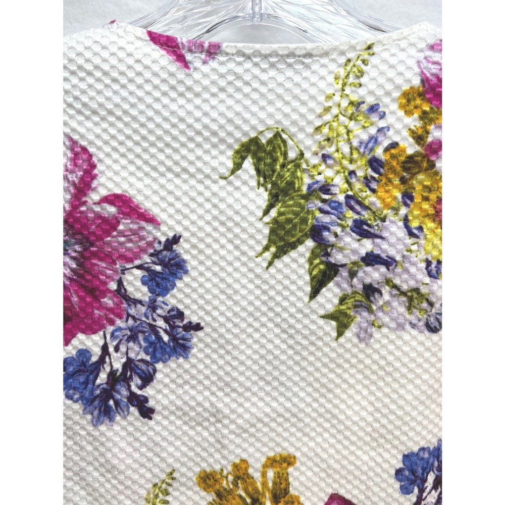 Susan Graver Floral Moto Jacket White Textured Waffle Knit Asymmetric Zip Size 6 - Picture 14 of 15